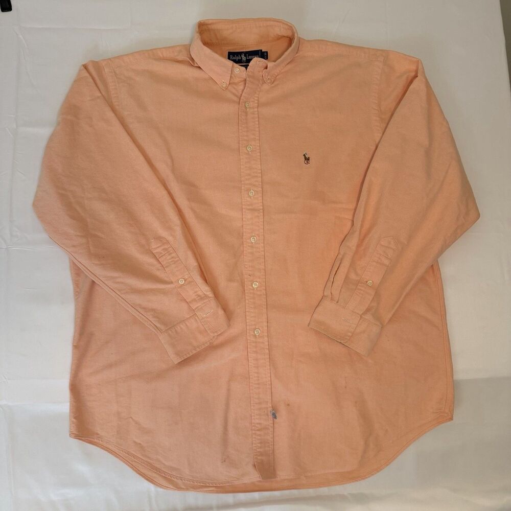 Vintage Ralph Lauren Yarmouth Oxford Men’s XL 17.5 35 Orange Button Down‎ Flawed